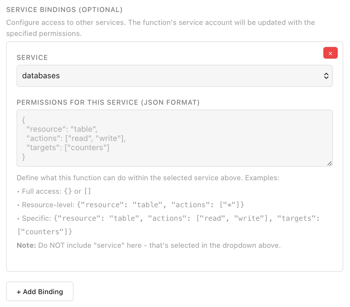 Setting function bindings